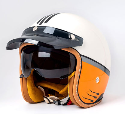 Capacete Aberto de Moto Para Homens E Mulheres Viseira Solar de Lente Dupla Proteção Facial Top Leve Scooter Bicicleta Capacete Retrô 3/4