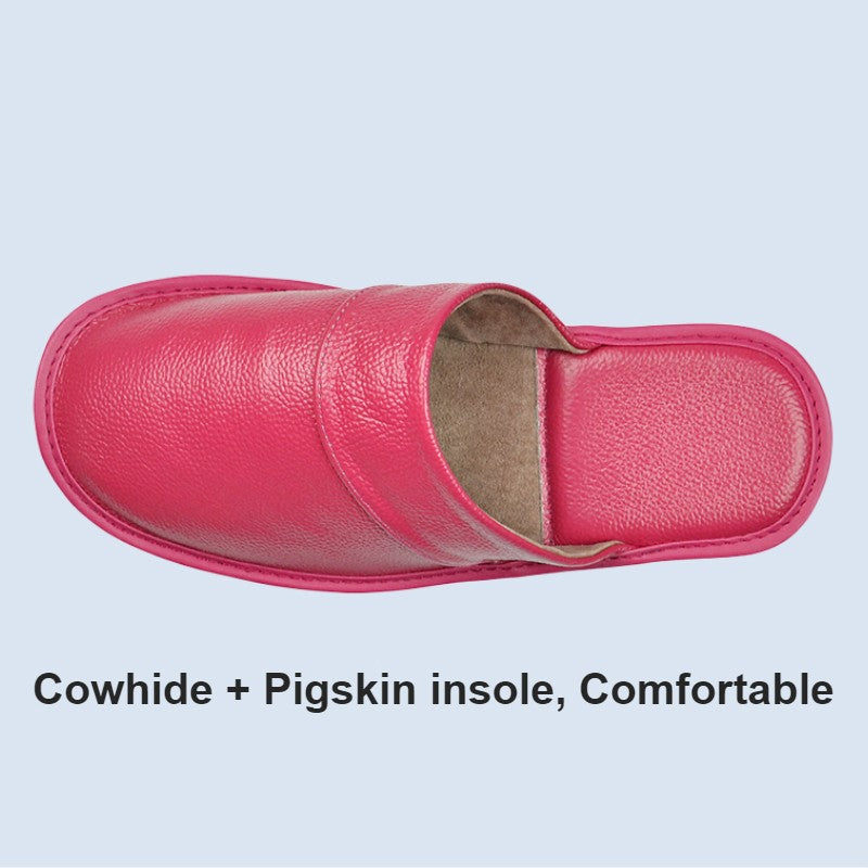 Genuine Cow Leather Slippers Homes in indoor slipper Spring Autumn summer men women elderly non-slip casual single Slides shoes