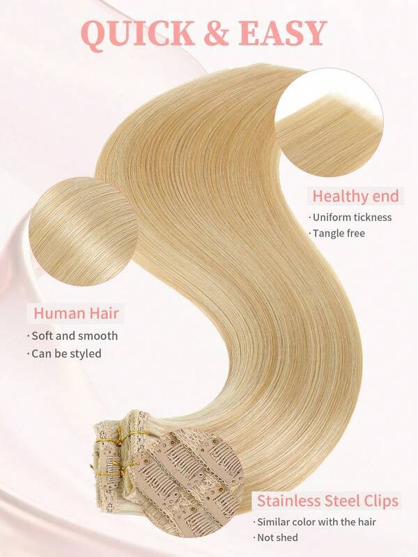Extensões de Cabelo Humano Loiro Mel 613 com Clip de 26 a 28 Polegadas Liso Brasileiro Remy 8 Peças com Clip Para Mulheres