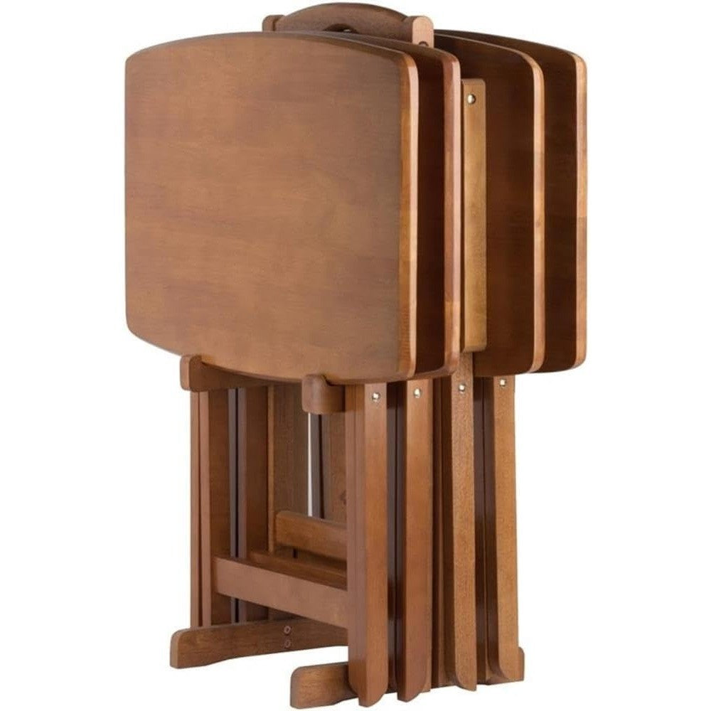 24" W x 12" D Transitional Oversized Solid Wood Snack Table Set with Storage Stand, Curved Sides, Rounded Corners, X-Frame Base