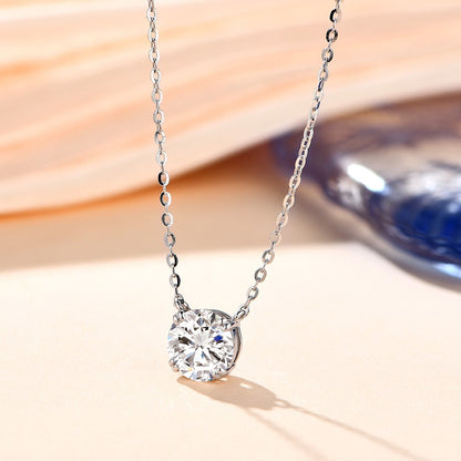 Colar de Moissanita com Diamante 6,5mm 1CT para Mulher Pingente Prata 925 Colar Feminino Correntes Festa Noiva Joias Finas