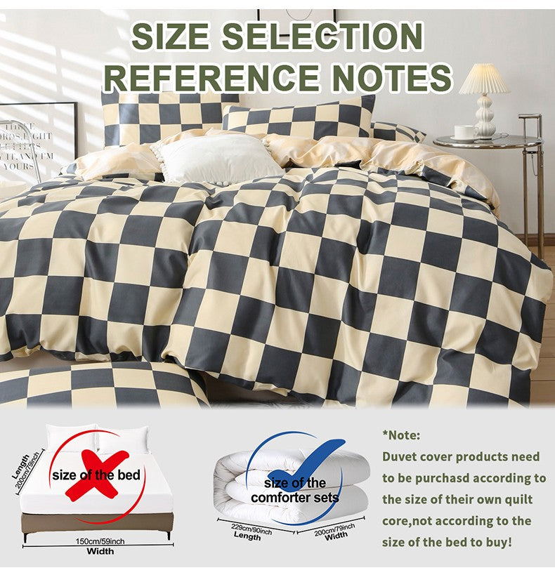 3pcs Checkered Pattern Print Duvet Cover Set, Soft Skin-Friendly Bedding Set Includes 1 Duvet Cover And 2 Pillowcases