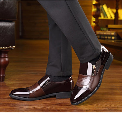 New autumn men's leather shoes Sharp pointed outdoor anti slip flat Fashion Business Zipper Footwear Casual comfort male shoes