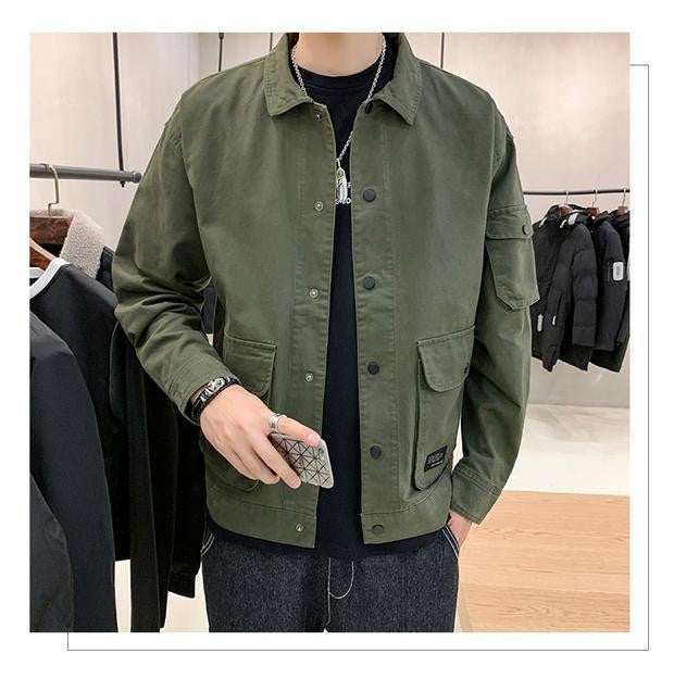Men's Casual Jacket Spring Autumn Button Lapel Work Coat New Solid Color Multi-pocket Tops Men Fashion High Quality