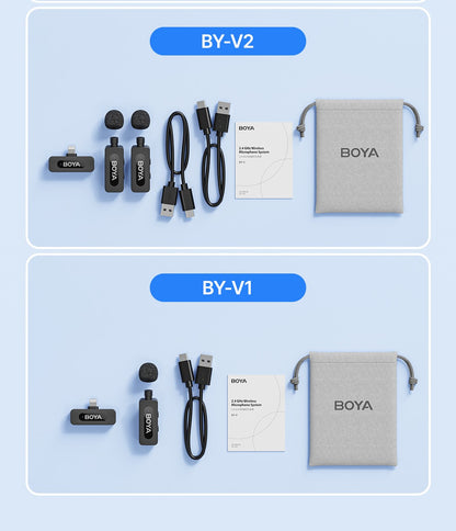 BOYA BY-V3 Microfone de Lapela Sem Fio com Cancelamento de Ruído Recarregável para iPhone Android Câmera Transmissão ao Vivo Vlogging
