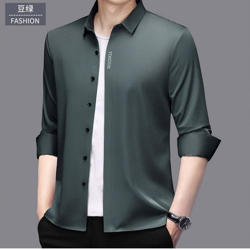 High End  Mulberry Silk Men Business Shirt Long Sleeve  Button Invisible Elastic Tops Wrinkle Resistant  Luxurious Men Shirt