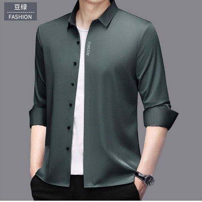 High End  Mulberry Silk Men Business Shirt Long Sleeve  Button Invisible Elastic Tops Wrinkle Resistant  Luxurious Men Shirt