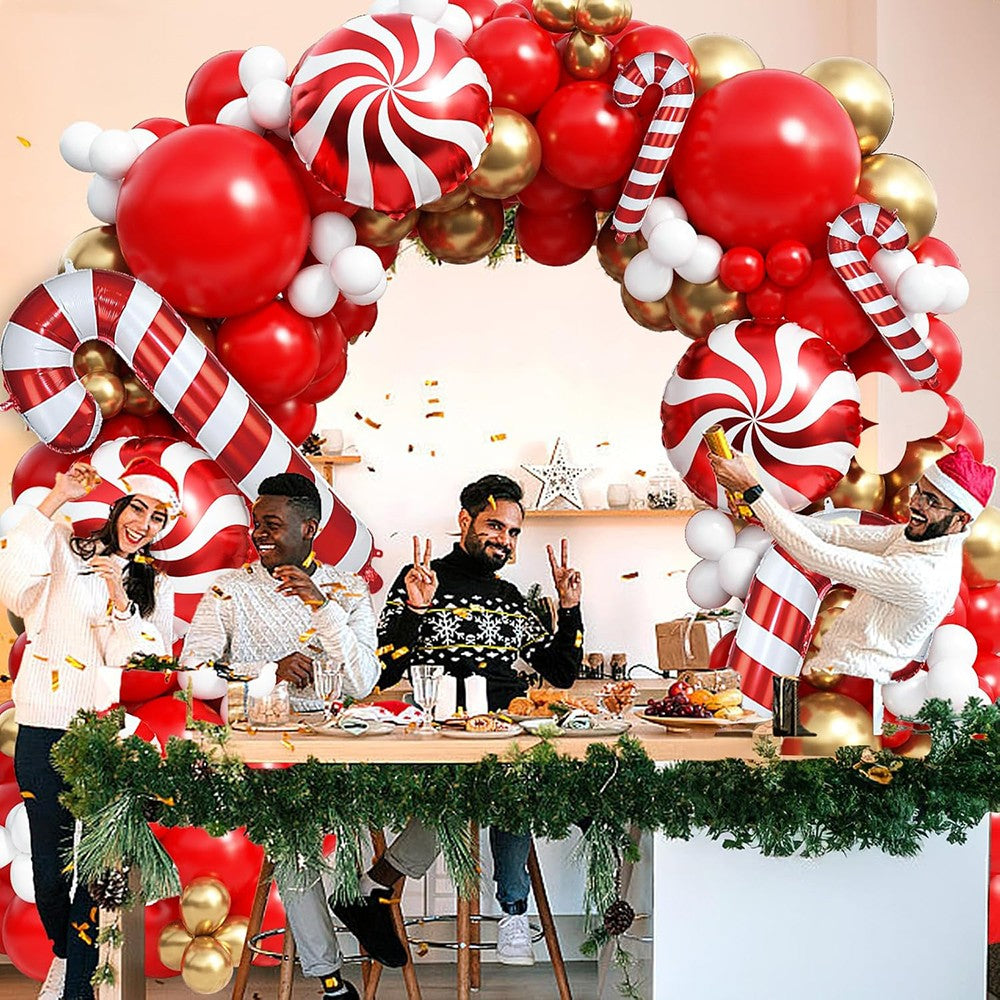 Christmas Decor Balloons Red White Gold Balloon Garland Arch Kit Christmas Candy Cane Foil Globos Home Party New Year Decoration