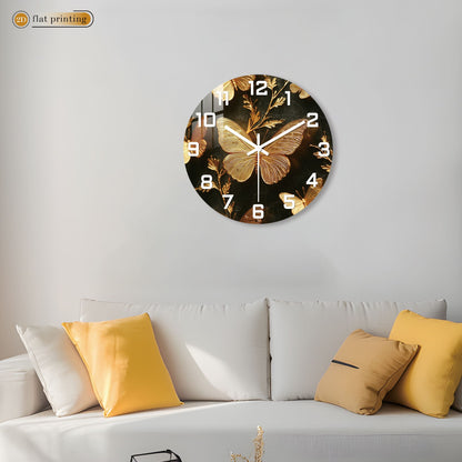 Golden Butterfly Elegance Wall Clock, Luxe Marble Background Decor, Glamorous Home or Office Timekeeper