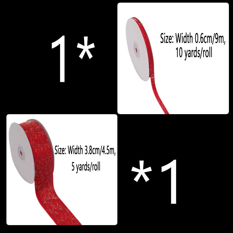 6/10/20/38mm Christmas Velvet Bow Gift Ribbon Packaging DIY New Year Red Velvet Gold Glitter Festival Ribbon for DecorationDD14