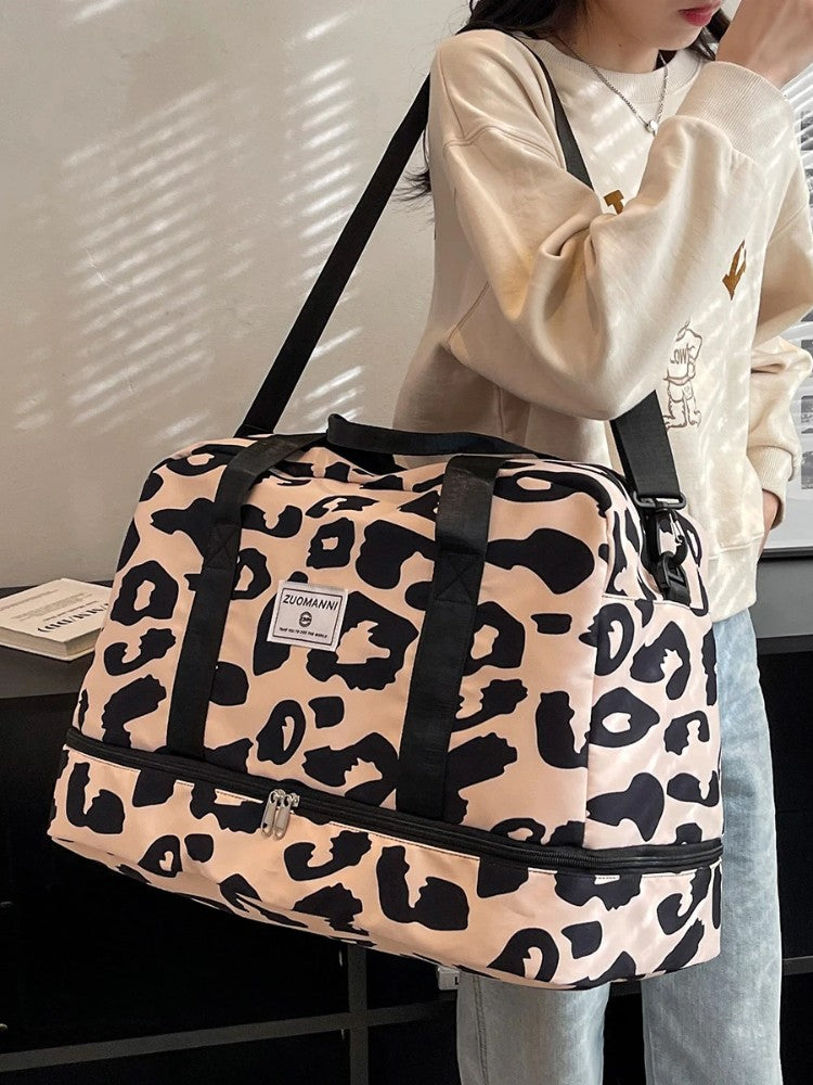 Spacious & Durable Women's Carry-On Travel Bag with Animal Print Nylon Large Capacity Sports Gym Bag  Weekend Overnight Bag