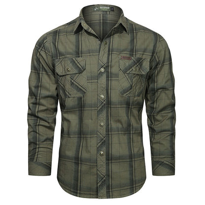 2024 New Plaid Shirt for Men Long Sleeve Striped Outdoor Casual Shirts Turn-down Collar 2-Pokcet Cargo Shirts High Quality Tops