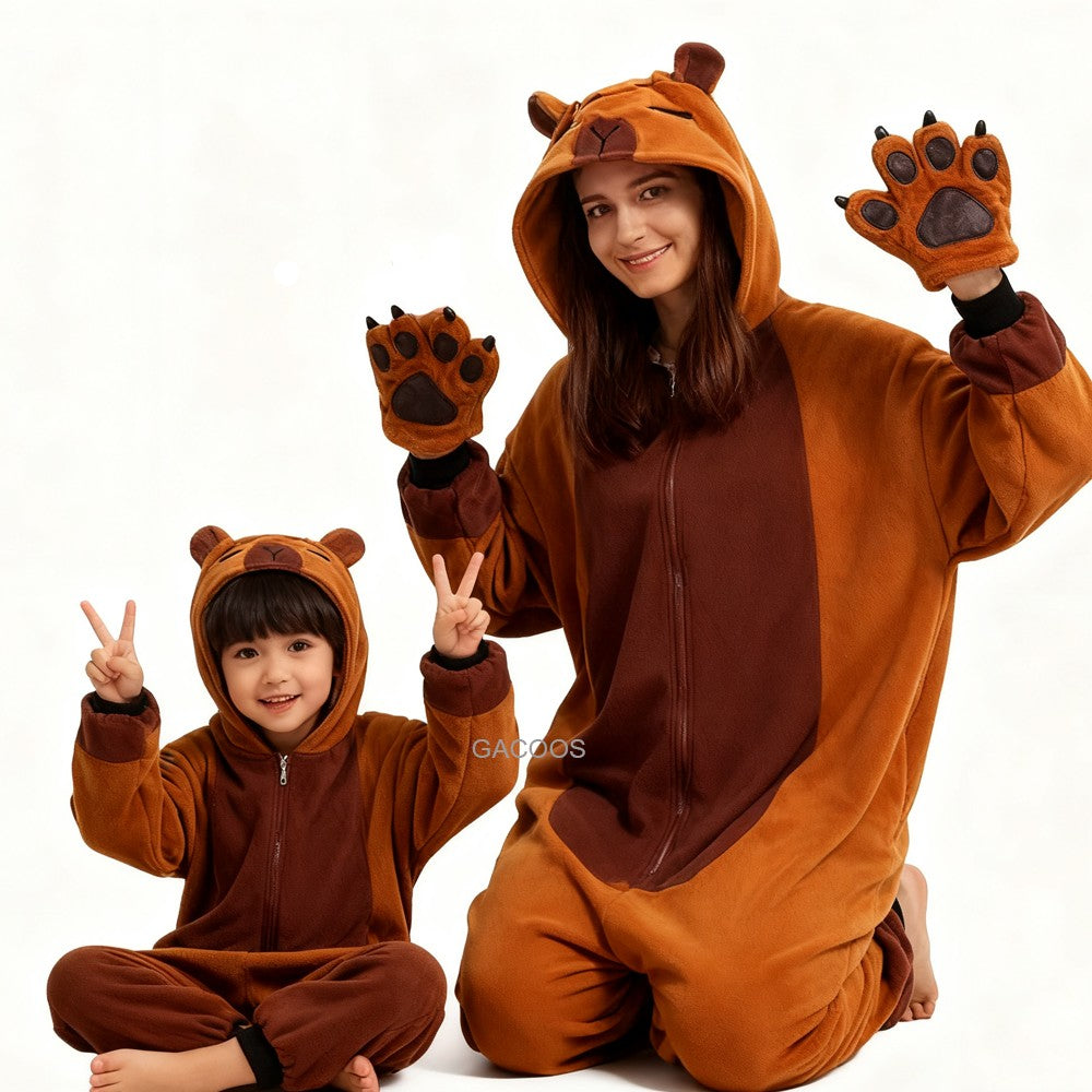 Kigurumi Capybara Onesies Adults Kids Sleepwear Women Men Flannel Cartoon Animal Pajamas Chidlren Halloween Performance Jumpsuit