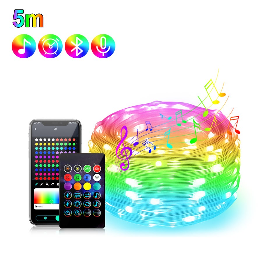 Bluetooth Smart LED String Fairy Lights 5V WS2812B Christmas Garland Light RGBIC Dream Color Waterproof IP67 for Party Holiday