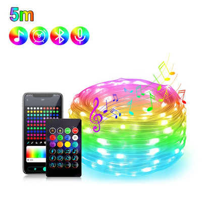 Bluetooth Smart LED String Fairy Lights 5V WS2812B Christmas Garland Light RGBIC Dream Color Waterproof IP67 for Party Holiday