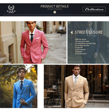 DAROuomo 2025  Men Suit Slim Fit Formal Business Work Wear Suits 2Pcs Set (Jacket+Pants)DR8211