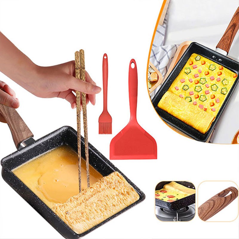 Frigideira Antiaderente para Omelete Japonesa Tamagoyaki, Frigideira Retangular para Ovo Tamago Panela Pequena para Fritar Ovos com Utensílios de Cozinha