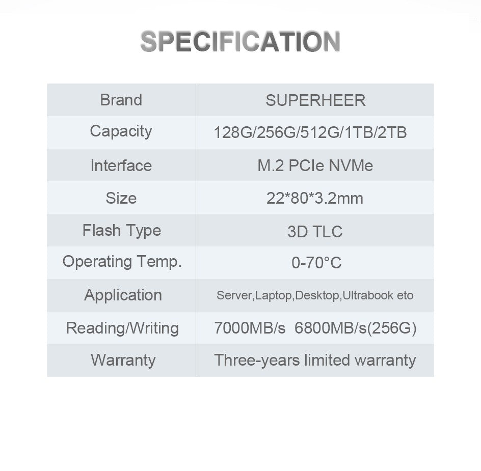 SSD M.2 NVMe 256GB 128GB 512GB SUPERHEER M.2 PCIe 3.0 1TB Disco Rígido 2280 Unidade de Estado Sólido Interna para Laptop Desktop