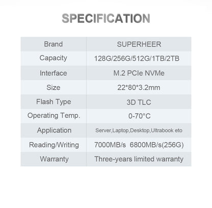 SSD M.2 NVMe 256GB 128GB 512GB SUPERHEER M.2 PCIe 3.0 1TB Disco Rígido 2280 Unidade de Estado Sólido Interna para Laptop Desktop
