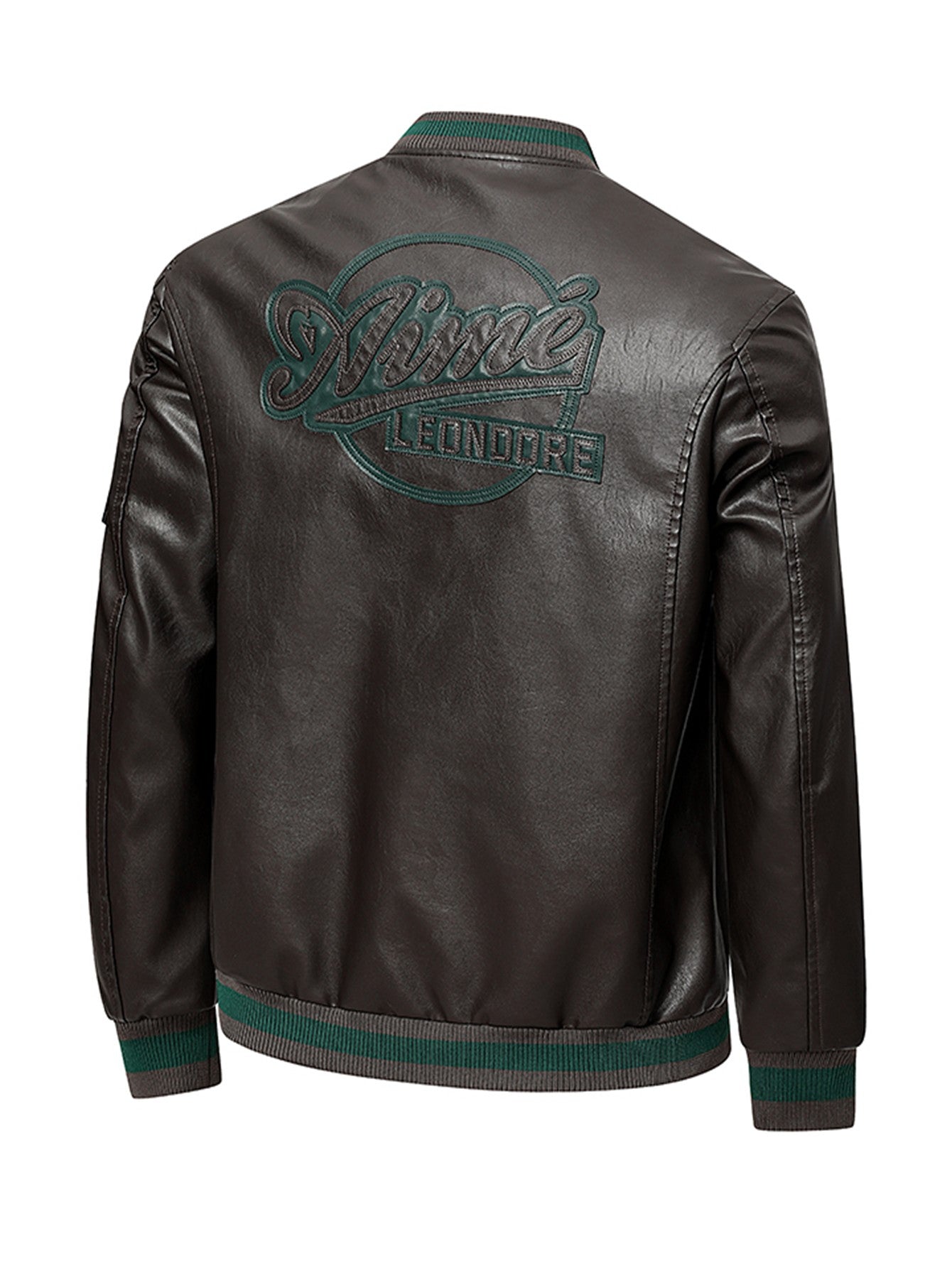 Men'S Baseball Jacket - Windproof Warm Coat with Zipper Closure, Brown & Green Accent Jacket, Non-Stretch Shell for Casual Outer