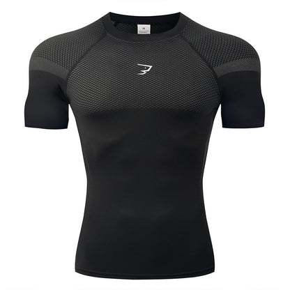 Men's Gym Compression Running Shirt Tight Short Sleeve Sports T-Shirt Fitness Training Workout Breathable Homme Athletic Shirt