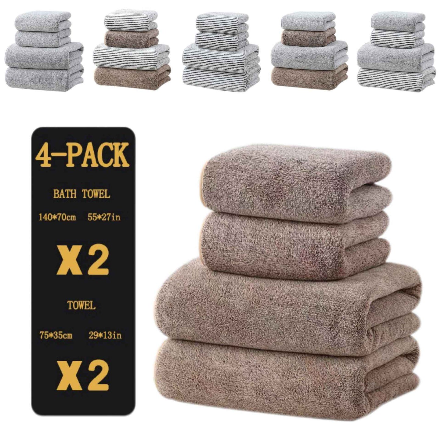 4pcs Basics Towel Set - Soft, Absorbent & Lightweight, Includes 2 Bath Towels & 2 Hand Towels, Ideal for Bathroom Use
