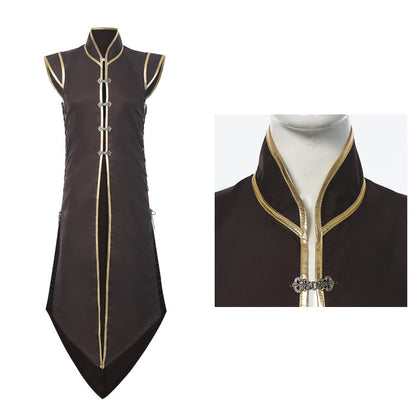 Mens Medieval Viking Vest Colete Vintage Sem Mangas Sobretudo Longo de Cavaleiro Renascentista Fantasia