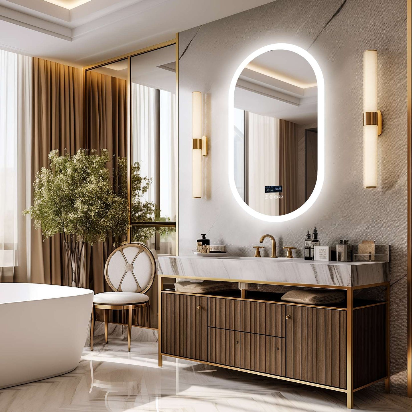 LUVODI 20x32” Led Lighted Bluetooth Bathroom Mirror Backlit Illuminate Dimming Vanity Mirror with Time Date Display Anti-fog