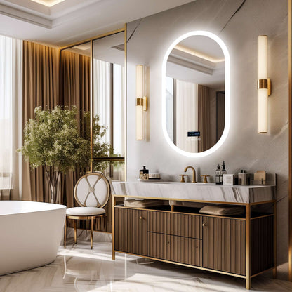 LUVODI 20x32” Led Lighted Bluetooth Bathroom Mirror Backlit Illuminate Dimming Vanity Mirror with Time Date Display Anti-fog