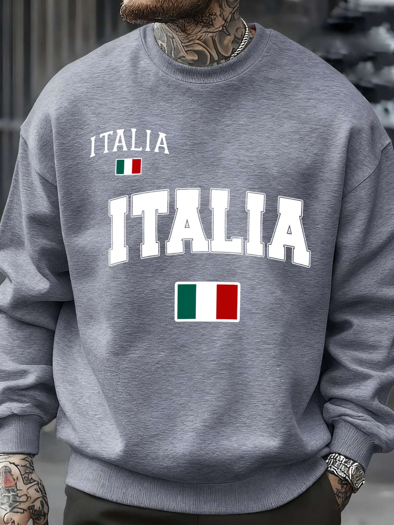 Italia Italian Flag Print Autumn Men Sportswear Fleece Sweatshirt Street Casual Pullovers Oversized Clothes Unisex Fashion Tops