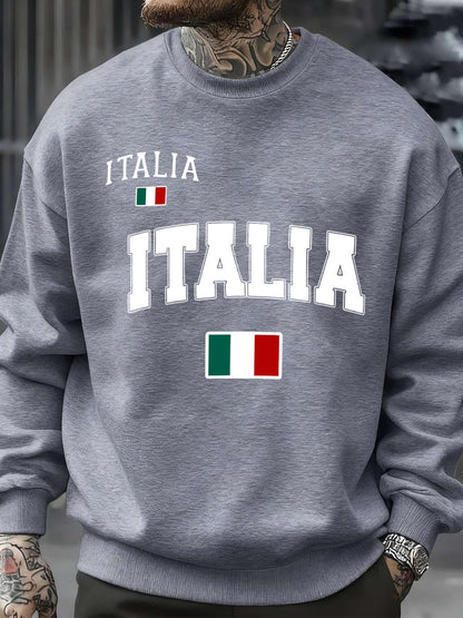 Italia Italian Flag Print Autumn Men Sportswear Fleece Sweatshirt Street Casual Pullovers Oversized Clothes Unisex Fashion Tops