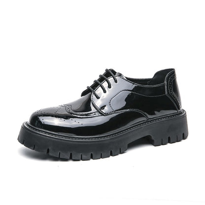 Leather shoes men's thick soles increase British style Brock business dress black senior sense wedding groom shoes 46 yards