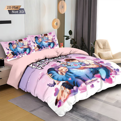 3pcs K-Pop Demon Hunters printed coreless down duvet cover various sizes, soft bedroom bedding decoration, machine washable