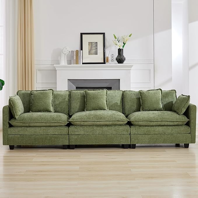 111" Luxury Sectional Deep Seat Couch – Cloud Modern Comfy Chenille Living Room Sofa, 3-Seat Modular Upholstered