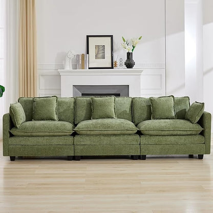 111" Luxury Sectional Deep Seat Couch – Cloud Modern Comfy Chenille Living Room Sofa, 3-Seat Modular Upholstered