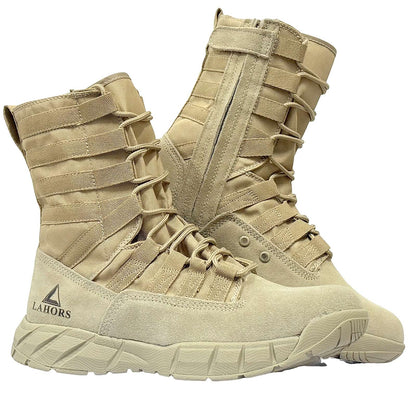 LAHORS Lightweight Suede Leather Tactical Combat Boots Men Outdoor Hiking Desert Army Shoes Breathable Male Ankle Boots Man made