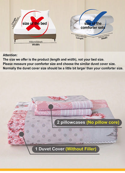 3pcs Splicing floral Pattern Duvet Cover Set, Soft Skin-Friendly Bedding Set Includes 1 Duvet Cover And 2 Pillowcases