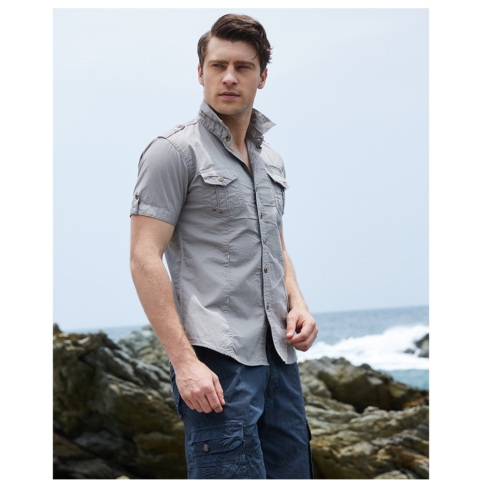 Men's Shirt 2024 New Men Cargo Shirt Fashion Casual Shirt Summer Style 100% Cotton Solid Mens Casual Shirt Plus Size S-3XL 55888