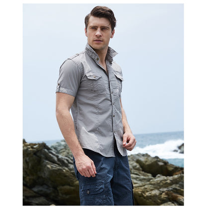 Men's Shirt 2024 New Men Cargo Shirt Fashion Casual Shirt Summer Style 100% Cotton Solid Mens Casual Shirt Plus Size S-3XL 55888