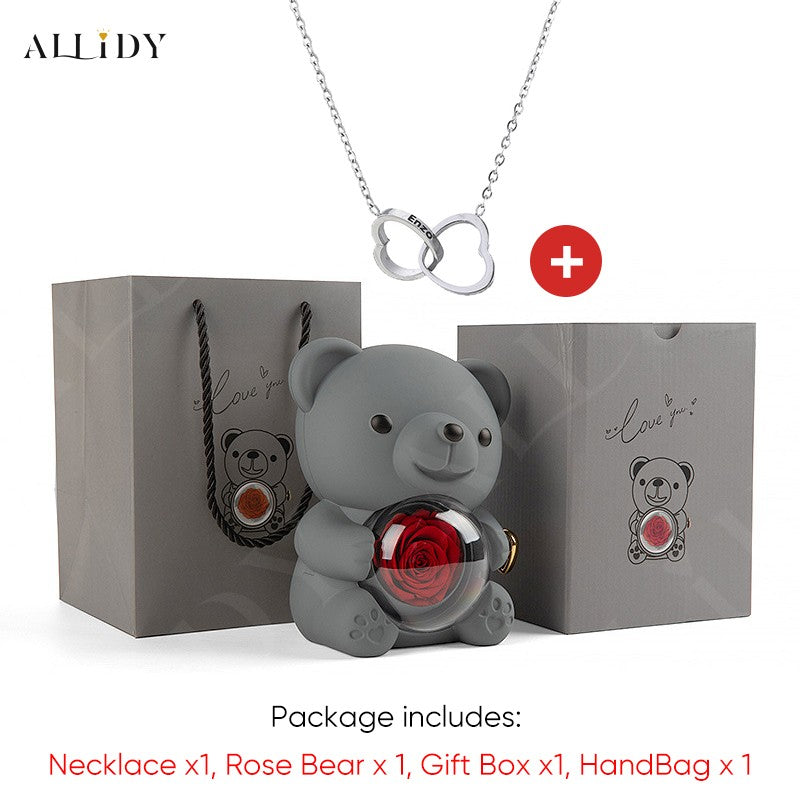 2025 Hot Eternal Rose Teddy Bear Gift Box with Custom Necklace Jewelry Set Valentine's Birthday Holiday Gift Back School Gift