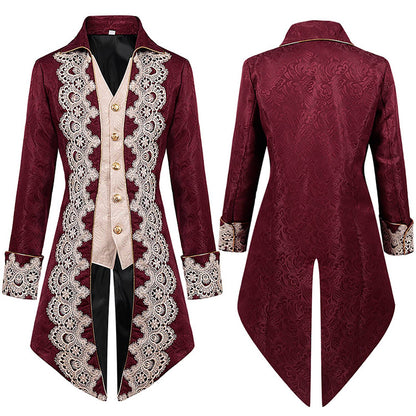 Men's cool steampunk gothic Victorian stylejacket cosplay retro purple velvet tailcoatmedieval dress uniform Renaissance cloth