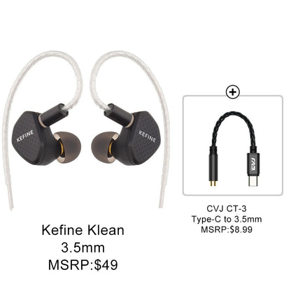 Kefine Klean 10mm DLC Diaphragm Dynamic Driver IEMs Hi-Fi In-ear Earphone with Nozzles and Comfortable 2-pin Silver-plated Cable