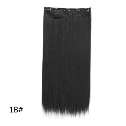 Alongamento de Cabelo Sintético Invisible Hair Extensions com 5 Clipes, 60cm, Liso, Resistente ao Calor, para Mulheres
