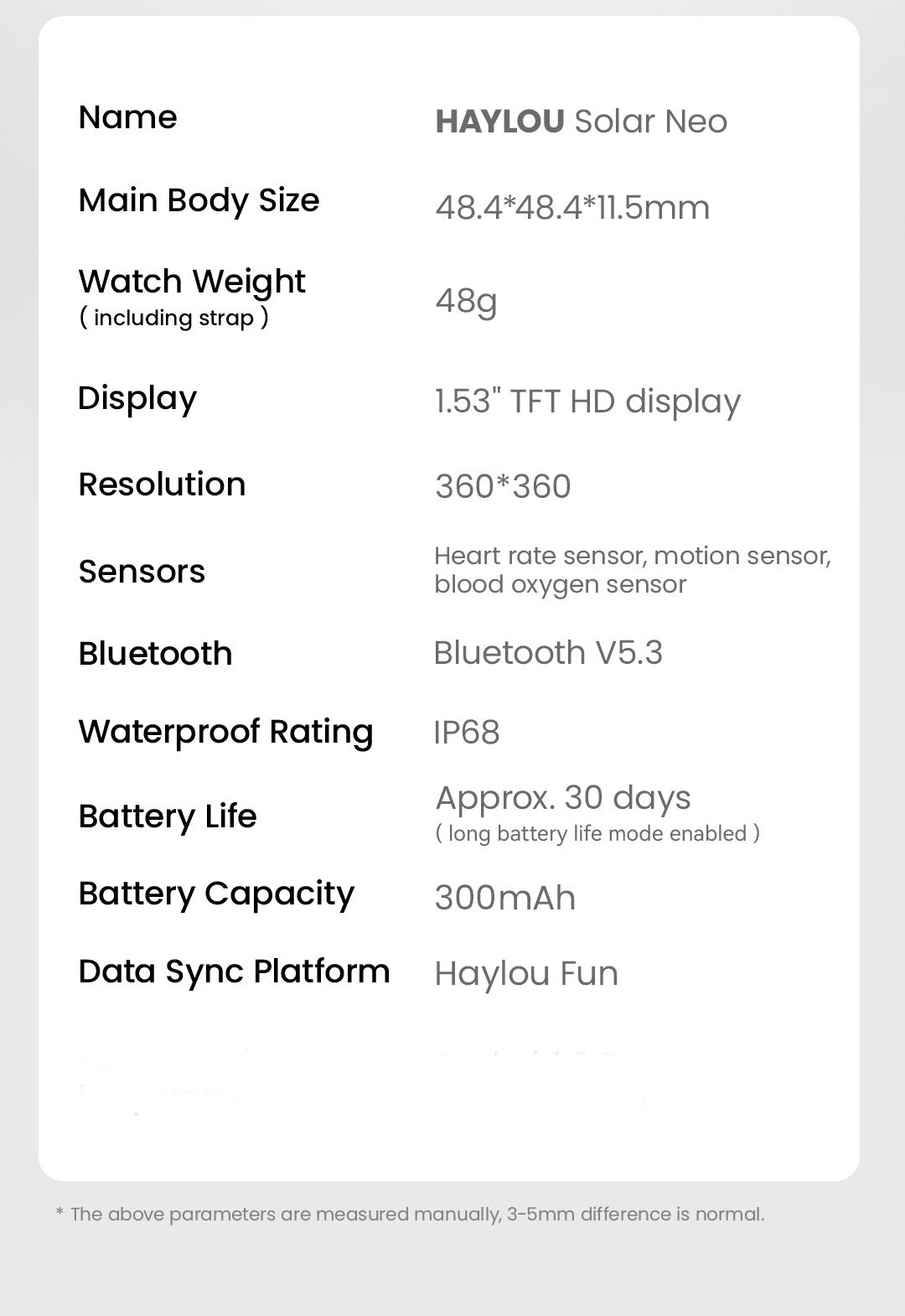 Smartwatch HAYLOU Solar Neo Tela HD de 1.53'' Monitoramento de Saúde 24H Chamada Bluetooth Smartwatch Masculino Feminino Relógios Esportivos Inteligentes