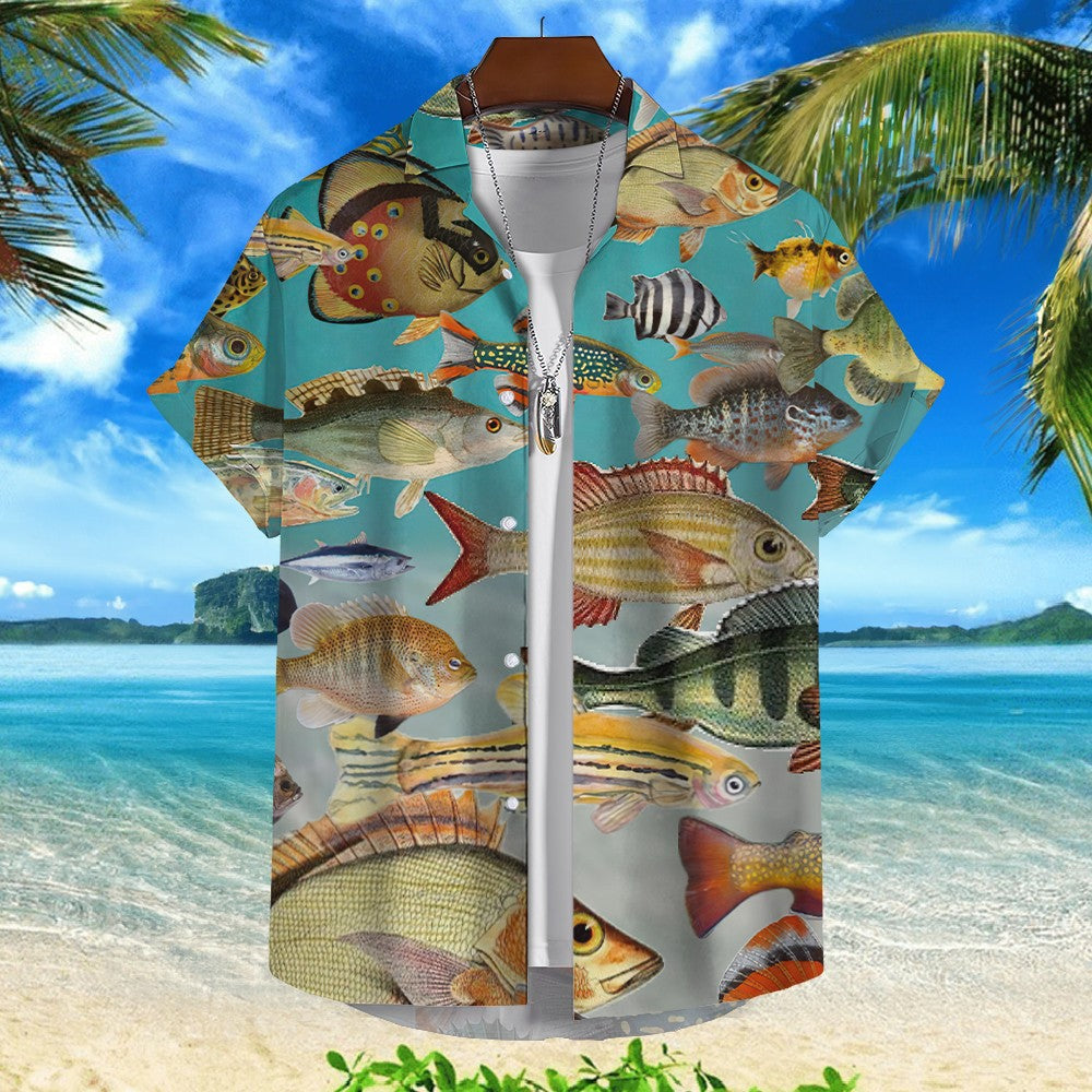 3d Fish Print Hawaiian Shirts For Men New Trend Men's Shirt Casual Unisex Clothing Summer Quick Dry Short Sleeve Shirt Tops 2024