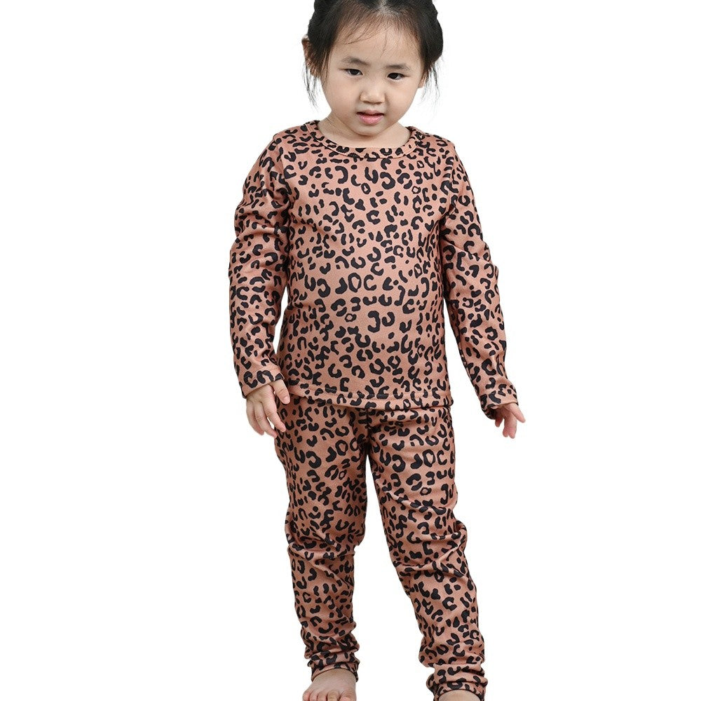 New Kids' Pajama Set Fashion Cute Leopard Print Spring Autumn Girls' Long Sleeve Long Pants Velvet Sleepwear Children's Clothing