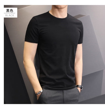Men T-shirts White Black Short Sleeve Loose Round Neck Bottoming Shirts Trendy Casual Solid Color Pullover Tops Male Clothing