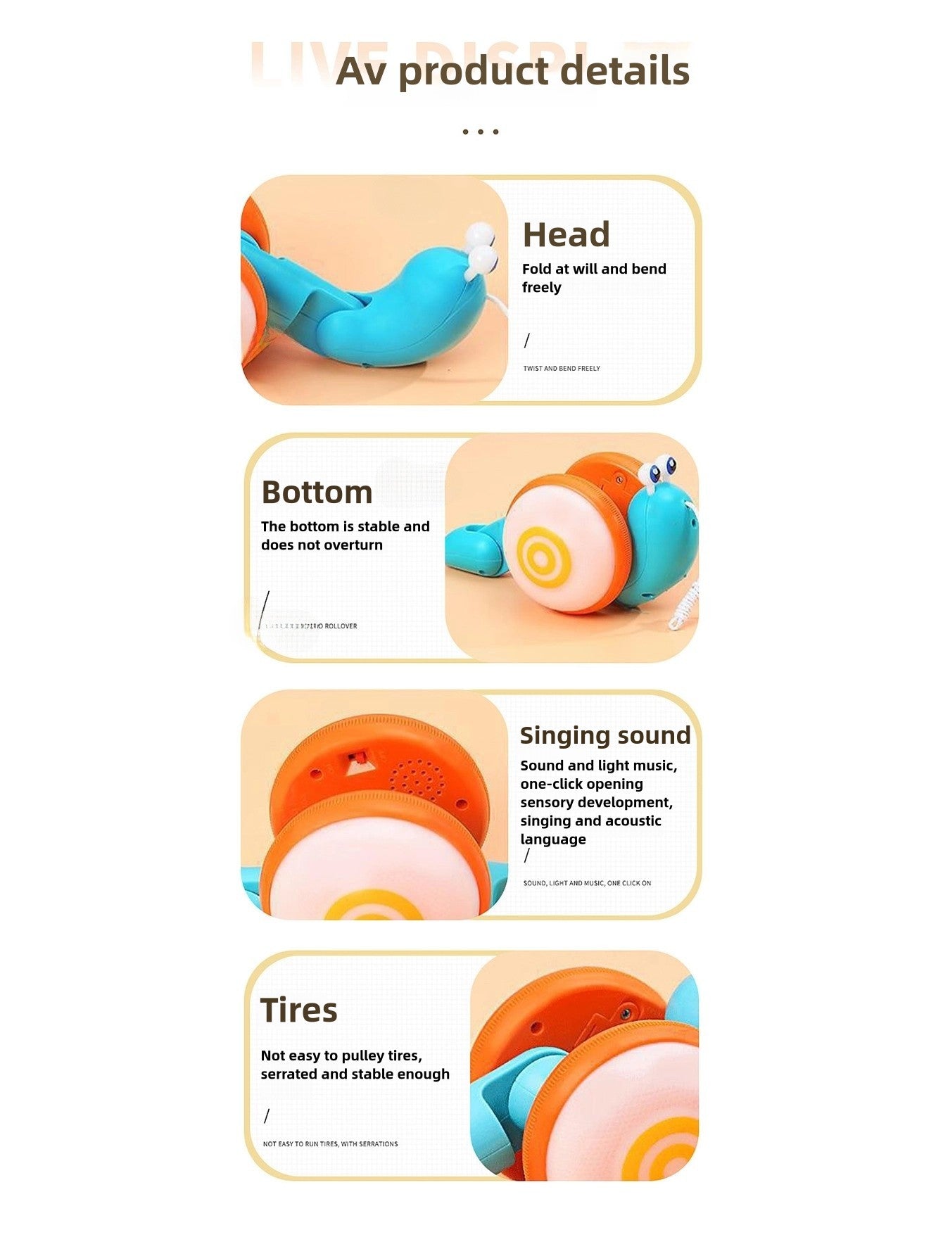 Children's Pull-Along Snail Toy, Baby Learning to Walk and Crawl Toy, Pull String Leash with Lights and Music