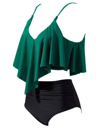 Women Tankini Ruffle High Waisted Swimsuits Tummy Control Bathing Suits Swimwear Beachwear Padded XXL Size Bikini Set Female