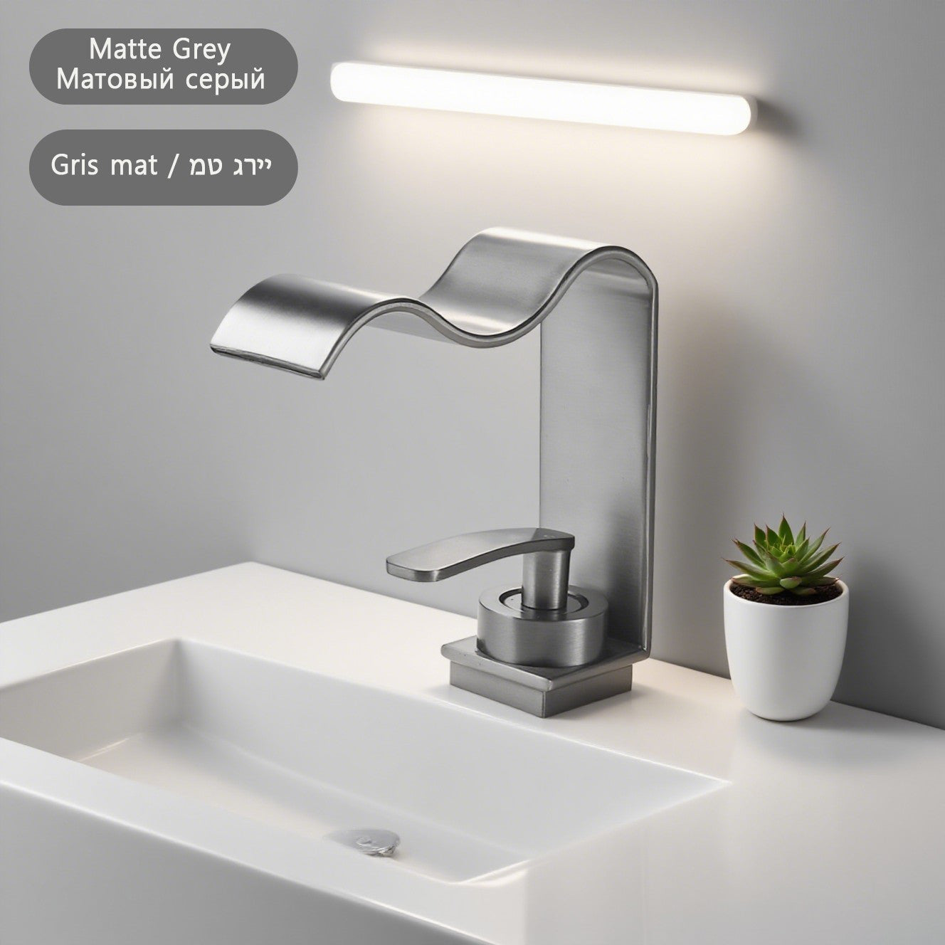 Luxury Brushed Gold Bathroom Sink Faucet Deck Mounted Hot Cold Brass Mixer Waterfall Basin Faucets Lavatory Washbasin Water Tap